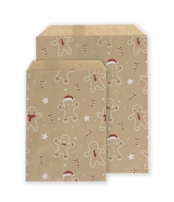 GINGERBREAD MEN Christmas Kraft Paper Bags 2 Sizes Xmas Treat Bags FREE POST - Image 1 of 3