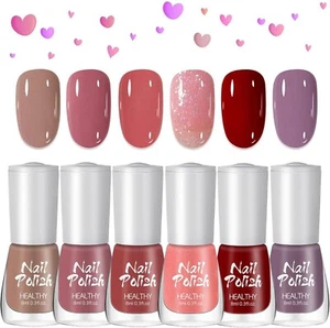 Nail Polish Set, 6Pcs Quick Dry & Long Lasting Nude Pink Red Nail Varnish - - Picture 1 of 7