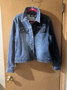 Harley Davidson Women’s Denim Rhinestone Pink Wing Jean Jacket Size XL - Picture 1 of 3