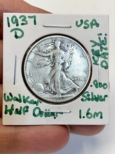 1937-D Walking Liberty Half Dollar 50c 90% Silver Coin VF Fine - Key Date 1.6m - Picture 1 of 7