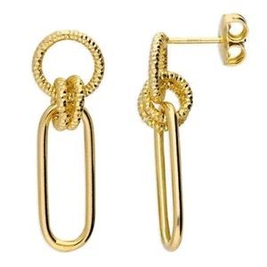 Silver Drop Earrings with Gold Vermeil. Diamond Cut Circle Paperclip Earrings - Picture 1 of 8