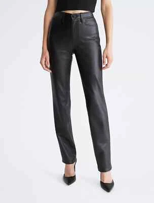 Tommy Jeans Women's Mid-Rise Faux-Leather Straight-Leg Pants Black Size 26 - Image 1 of 4