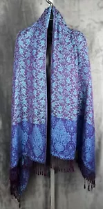 Purple/Royal & Teal Blue Pashmina Shawl/Scarf Fringe - 72" x 28" Very Nice - Picture 1 of 3