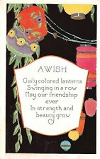 Vintage Postcard 1930's A Wish Gaily Lanterns Swinging Friendship Remembrance