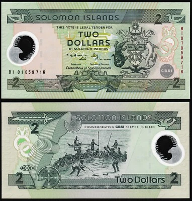 Solomon Islands 2$ 2001 CBSI Silver Jubilee P23 Prefix BI Polymer UNC - Image 1 of 4
