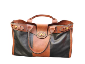 FOSSIL VTG Reissue Weekender Whiskey Brown & Black Leather Shoulder Handbag NWOT - Picture 1 of 6