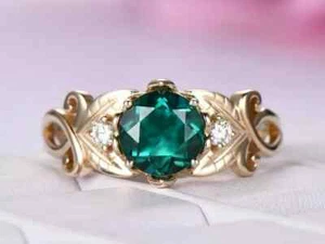 2.00Ct Round Lab Created Emerald Engagement Ring 14K Rose Gold Plated  - Picture 1 of 5