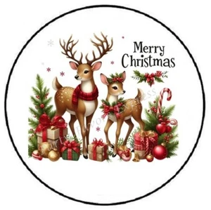 MERRY CHRISTMAS REINDEER ENVELOPE SEALS LABELS STICKERS PARTY FAVORS - Picture 1 of 2