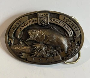 Vintage Fishing Belt Buckle 1993 Bass Anglers Sportsman Society Brass Fish - Picture 1 of 14