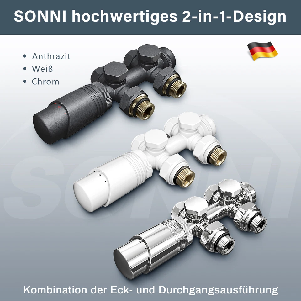SONNI Multiblock Heizkörper Hahnblock Ventil Anschlussarmatur inkl. Thermostat