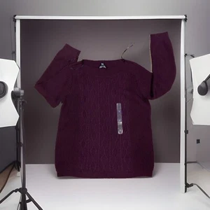 Tommy Hilfiger Maglione Donna Cable Boatneck Tutti i Giorni, Melanzana, Large - Foto 1 di 5