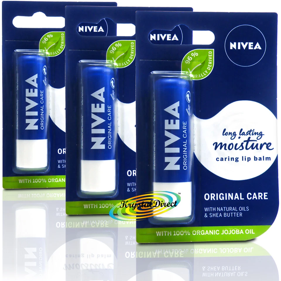 3x Nivea Original Care Caring Long Lasting Moisturising Lip Balm 4.8g - Image 1 of 1