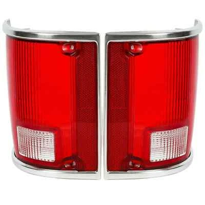 For Chevy C10 K20 GMC Sierra 1973-91 Tail Lights Lamp Lens w/ Chrome Bezel LH+RH - Image 1 of 4