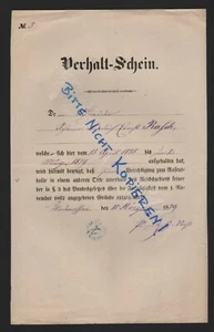 Lower Rosslau, certificate of conduct 1879, certificate of good conduct certificate - Picture 1 of 1
