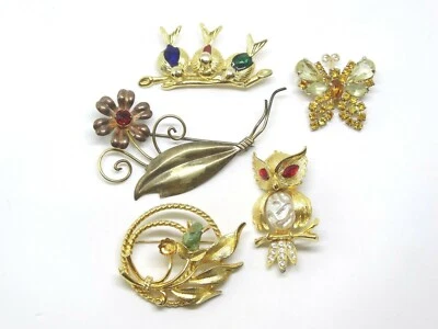 Lote de 5 broches vintage novedad figurativa flor búho mariposa pájaros estrella arte GF Foto 1 de 4