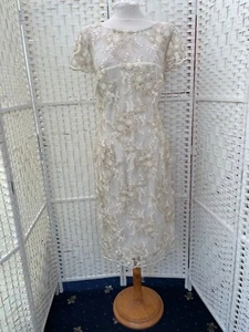 shubette ivory, gold lace overlay, lined dress BNWT size 16 kkkkkkkkkkkkk - Picture 1 of 10