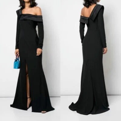 NEW Zac Posen BLACK Susan OFF The SHOULDER Long Sleeve EVENING DRESS Slit GOWN 0 - Image 1 of 4