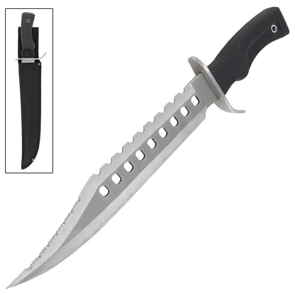 Cuchillo de camping Bowie Sawback militar desierto sobrevivientes al aire libre 17' + funda Foto 1 de 4