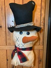 Large Primitive Handmade Frosty Snowman Face Door Wall Décor Shelf Sitter Doll