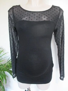 H&M MAMA MATERNITY BLACK LACE SPOT SLEEVE T-SHIRT TOP SIZE M 12-14 - Picture 1 of 2