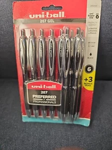 9 count uni-ball 207 penne gel retrattili, punta media nero, 9 penne - Foto 1 di 4
