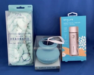Spa Bow Headband W/Showe Silicone Brush and Nano Facial Mister 3pc Set - Picture 1 of 11