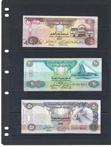 UAE: 3 Banknotes: 5, 20 & 50 Dirhams Extremely Fine. AS Shown on Scan - Picture 1 of 2