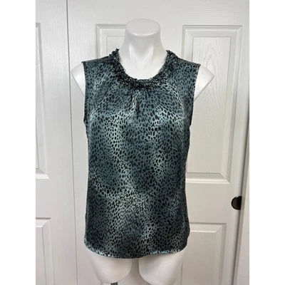 Elementz Sleeveless Women's Top Size M Petite Blue Black Leopard Print  - Image 1 of 4