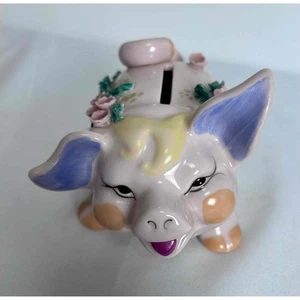 Vintage Lefton rosa Schwein Sparschwein Bone China angewandte Blumen Japan - Bild 1 von 11