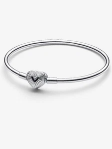 NEW Pandora Radiating Heart Clasp Bangle Bracelet Sterling Silver 7.5 Inches - Picture 1 of 7