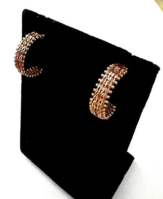 14k Rose Gold Imperial Gold Earrings Half Hoop 3/4” Riccio 3.4g Vintg GENUINE IG - Image 1 of 4