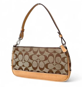Mini bolso vintage Coach 6094 Signature Demi de cuero de lona tostado Y2K cartera de mano - Imagen 1 de 19