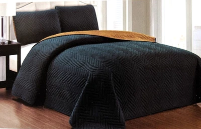 Wentworth Interiors 3 Piece Reversible Deep Blue and Toast Embossed Queen Quilt - Image 1 of 4