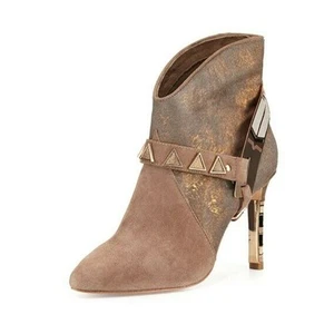 Ivy Kirzhner Caballero Gold Metallic Calf Hair Buckle Ankle Boots $950 Size 6 - Picture 1 of 12