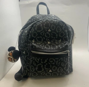Disney Parks Mickey Leopard Faux Leather Backpack w/Mickey Leopard Bag Charm - Picture 1 of 11
