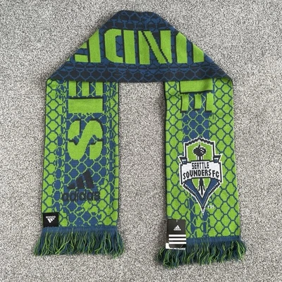 Adidas Seattle Sounders FC MLS Official Team Soccer Knit Scarf Blue Green NEW - Image 1 of 4