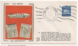 United States event cover Zaso silk cachet USS Macon 40th Anniversary of sinking - Picture 1 of 1