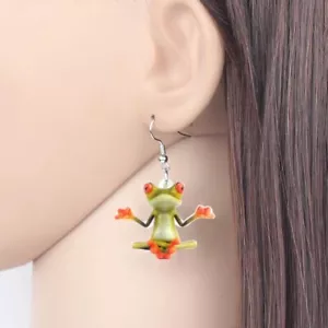 Pendientes Acrílicos Rana Divertidos Zen Meditando, Planos, Ligeros, Nuevos - Imagen 1 de 7