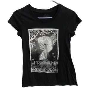 Disney T Shirt Juniors Large Frozen Elsa Black and White Cap Sleeve Round Neck - Picture 1 of 5