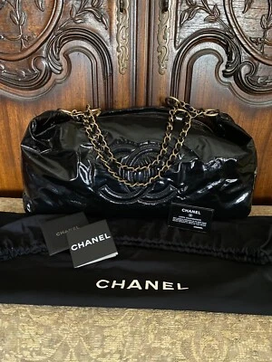 Authentic Black Chanel Vinyl Rock & Chain XLarge Bowler Handbag with Dustbag - Image 1 of 4