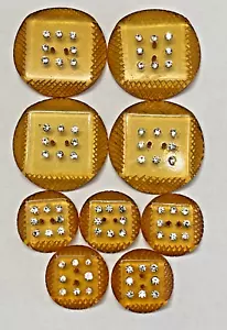 GORGEOUS Vintage Set Transparent Applejuice & Rhinestone Bakelite Buttons (A) - Picture 1 of 7