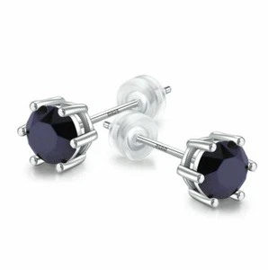 6,5mm Plata 925 Calidad Negro Obsidiana Hombre Mujer Pendientes Tachón Caja Regalo - Imagen 1 de 3