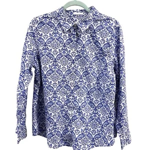 Camisa Chico's 2 Para Mujer Talla L Azul Blanco Paisley Abotonada Manga Larga Sin Hierro - Imagen 1 de 5