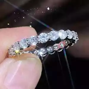 Moissanite 2 Ct Round Cut Full Eternity Wedding Band Ring 18K White Gold Plated - Picture 1 of 4