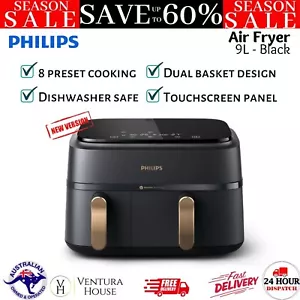 Philips Dual Basket Air Fryer 3000 Series 9L Dual Basket Non-Stick Cooking Black - Picture 1 of 12