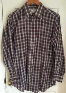 Etienne Aigner Burgundy And Navy Plaid Button Down Long Sleeve Shirt 16 32/33 - Picture 1 of 6