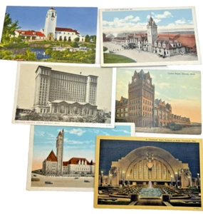Estaciones de tren de ferrocarril postales de Estados Unidos (lote de 6) Union Station Pacific Detroit - Imagen 1 de 5