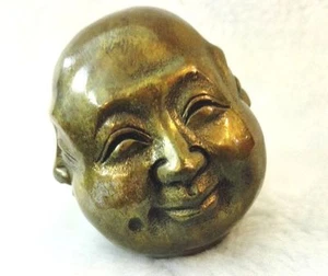 Antiguo Tíbet chino latón 4 caras cabeza de Buda estatua figuras 6 cm - Imagen 1 de 4