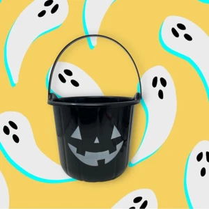 Black Halloween Pumpkin Candy Bucket/Pal 7”x7” - Picture 1 of 5