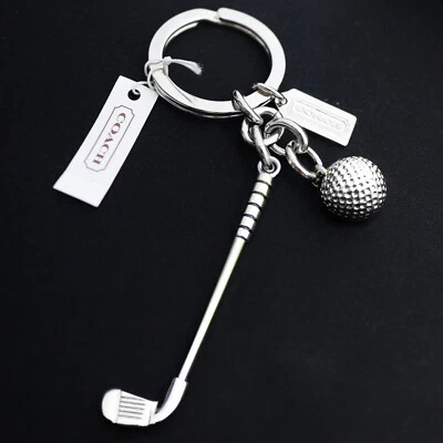全新带标签 COACH 镍银高尔夫球杆/高尔夫球钥匙扣钥匙圈 FOB 银色 全新 — 第 1/3 张图片